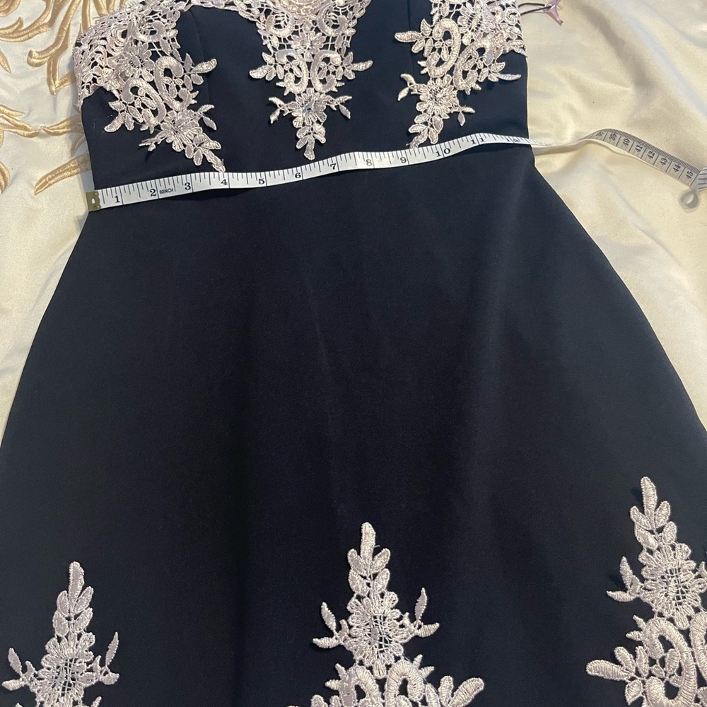 Haute Monde black cocktail dress w/ lace overlay S - Picture 5 of 14